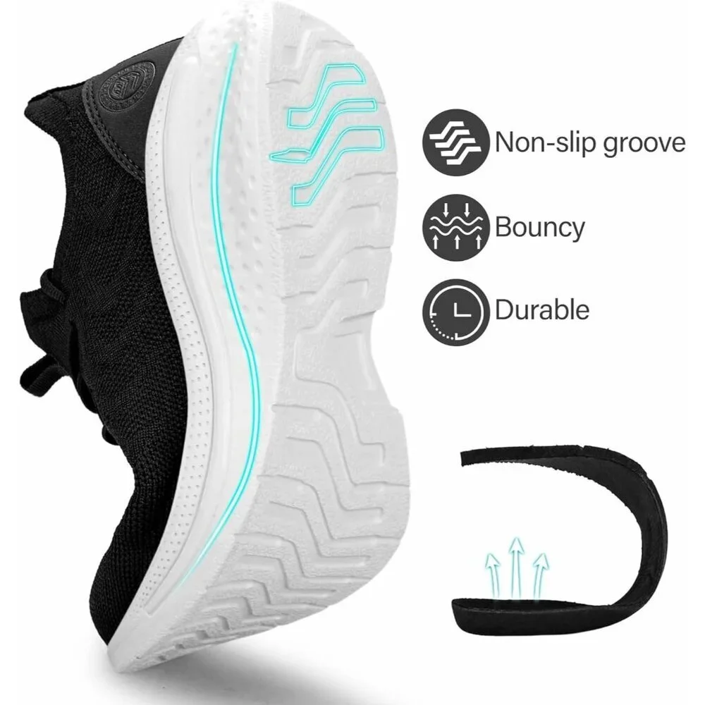 Women's Black White Non Slip Lightweight Breathable Soft Running Mesh Sneakers